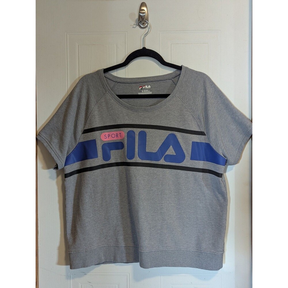 FILA Sport Women's XL Gray Logo Short Sleeve Athletic T-Shirt Sweatshirt Workout